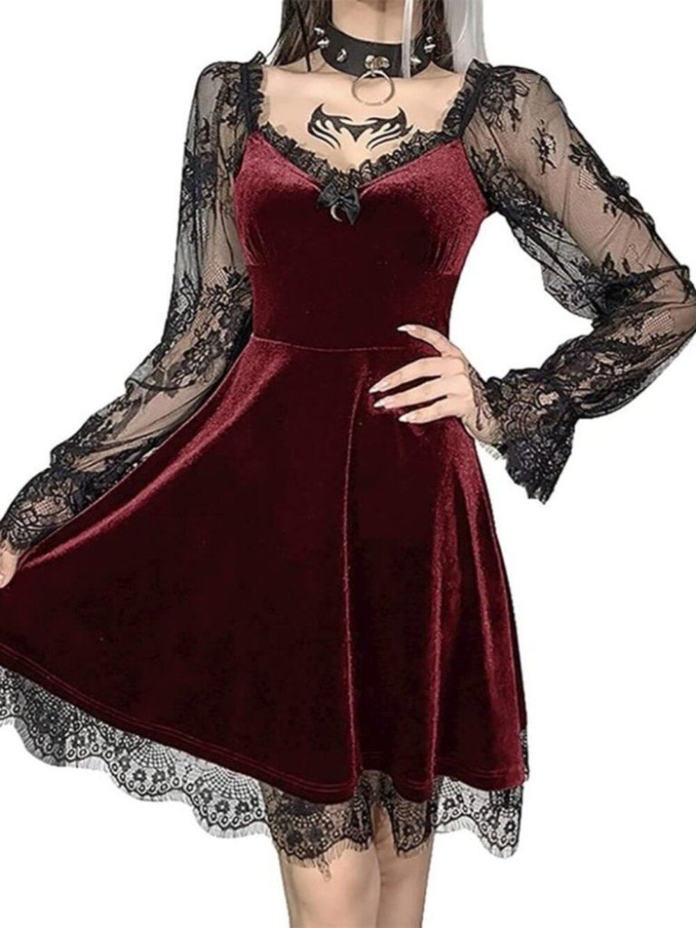 Gothic Clothes Dress ,Lace Mini Sleeveless Dress Black Lace